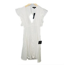 NWT Lulus Dare to Dream White Cotton Ruffle Button Front Dress Womens L Textured