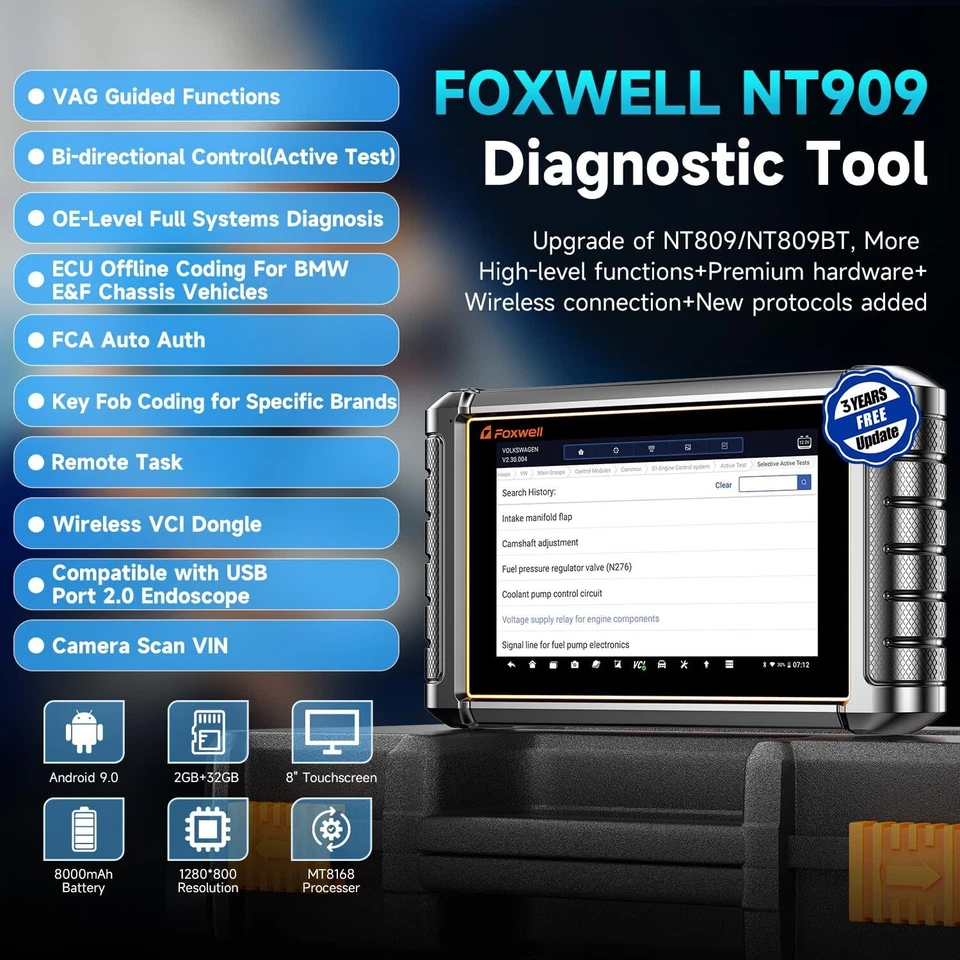 FOXWELL NT909 PRO All System Bidirectional Car Diagnostic Scanner E-CU Coding - Image 2 of 4