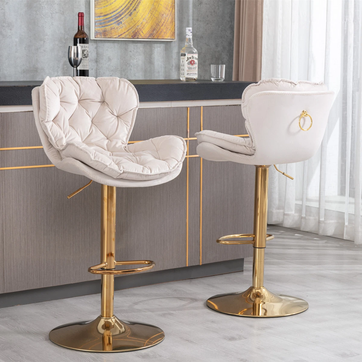 2PCS Velvet Swivel Bar Stools 25 33