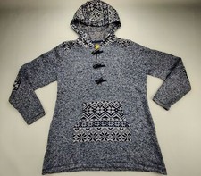 Cabela  s Wmn's L 1/4 Bone Button Heather Grey/Blue Pullover Hoodie Sweatshirt