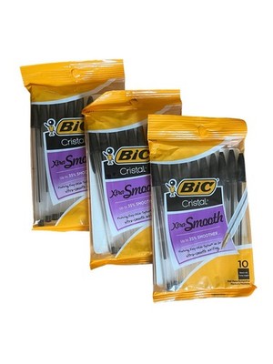 BIC Cristal Xtra Smooth Black Ink Ballpoint Pens Lids Easy Glide 10 Ct (3 Packs)