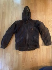 Vintage Carhartt Men's J141 Brown Hooded Lined Full Zip Jacket Size M