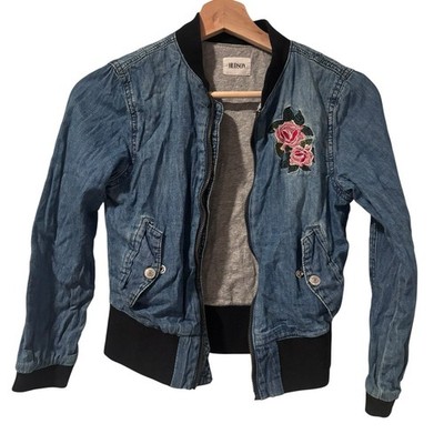 Hudson Jeans Blue Jean Jacket with Floral Embroidery