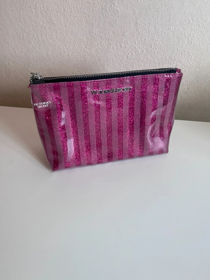 New Victoria's Secret striped pink glitter toiletries makeup bag 2000s Vintage - Image 2 of 4