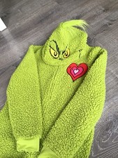 Dr. Seuss Grinch Pajama Costume Youth Large 10-12 Hooded One Piece Suit