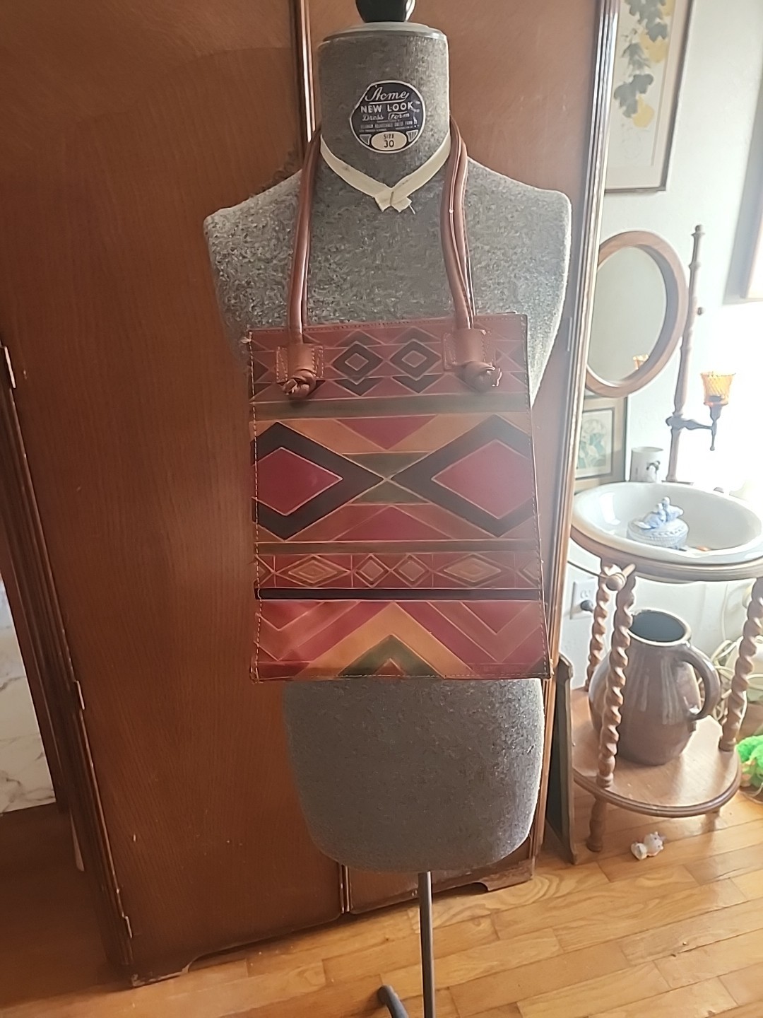 Vtg Mtc 1992 Leather Rectangular Tooled Geometric… - image 8