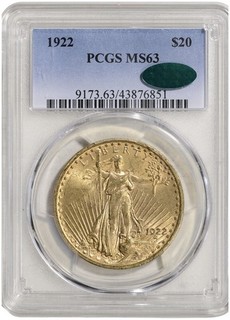 1922US Gold $20 Saint Gaudens Double Eagle PCGS MS 63 CAC