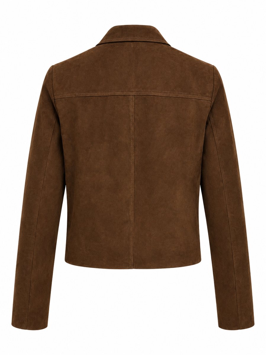 ジャケット・アウター Vintage Brown Suede Short Jacket Women 100% Real Suede Leather Brown Cropped Jacket Short Casual