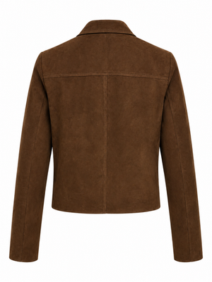 Women 100% Real Suede Leather Brown Cropped Jacket Short Casual