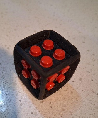 LEGO Dice Black & Red 6 Sided Rubber Frame Game Die Piece Studs On All Sides