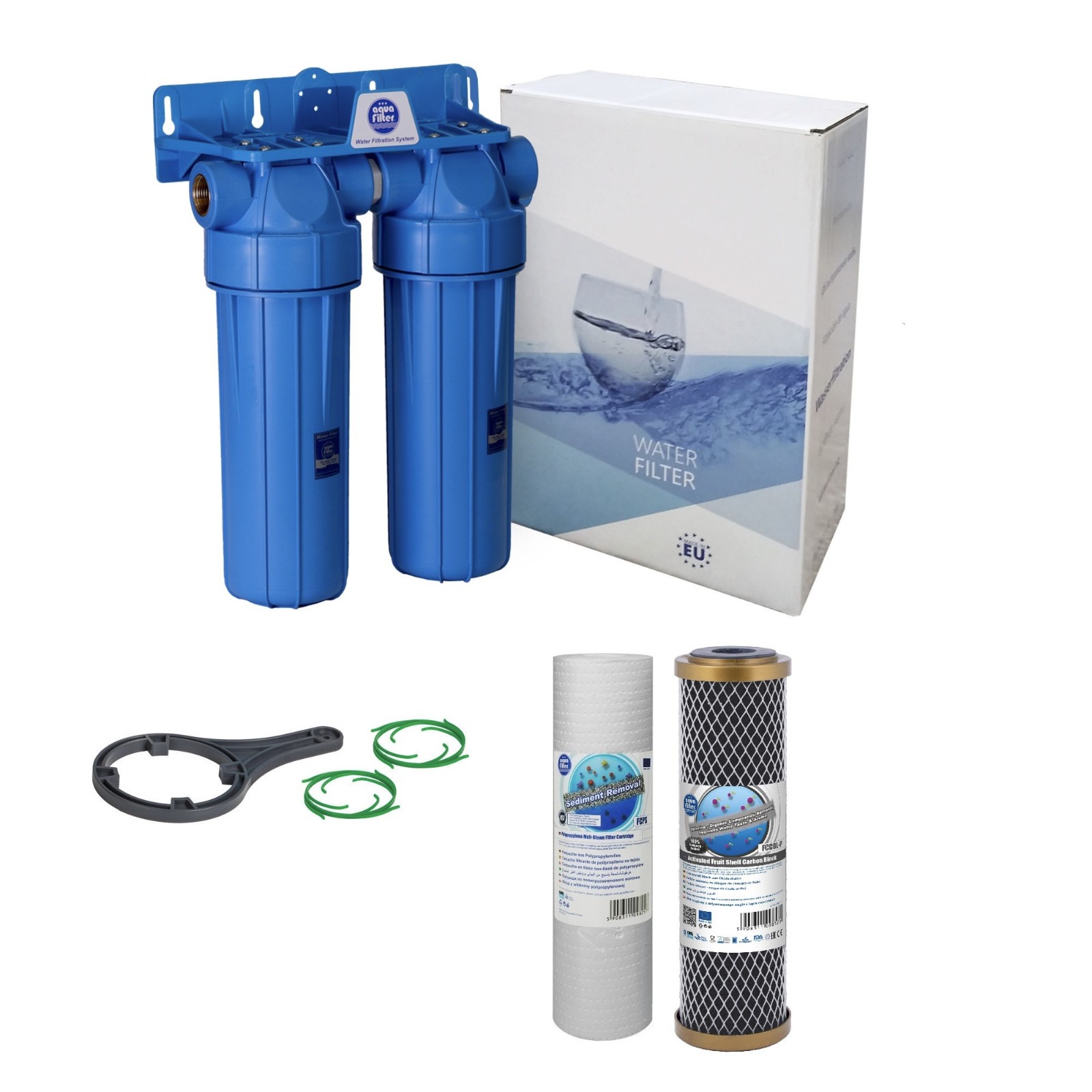 2 Stage Whole House High Flow Water Filter Dechlorinator Chlorine Removal 3/4""