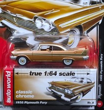 Auto World AW 58 1958 Plymouth Fury Classic Chrome Collectible Car /RRs Rose Gld