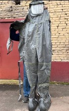 Rubber hazmat one piece suit with attached gas mask. Sz XL
