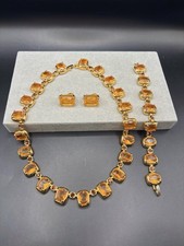 Vintage Joan Rivers Brown Fabulous Necklace & Earrings Bracelet Set Signed