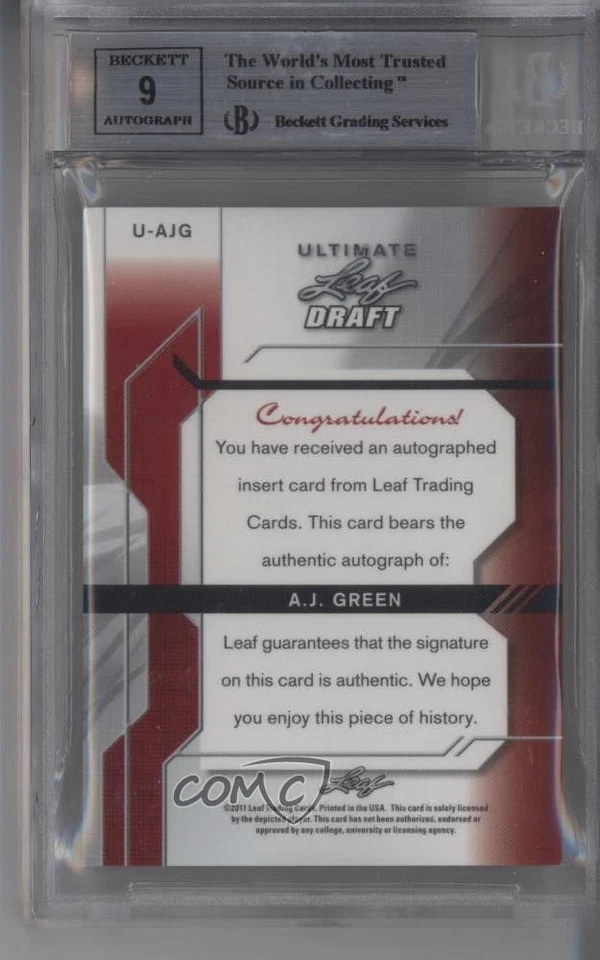 2011 Leaf Ultimate Draft Blue Metal Prismatic /20 AJ Green BGS 9 Rookie Auto RC - Image 2 of 2