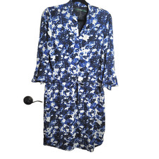 Lauren Ralph Lauren LRL Dress 8 Blue Floral Drawstring Lined Stretch Office