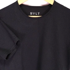 BYLT Drop Cut S/S Lux T-Shirt Mens L Black Performance Stretch Micro Dots EUC