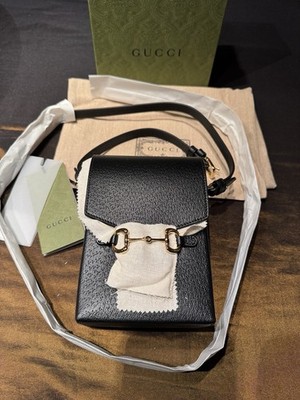 GUCCI 732302 Horsebit 1955 Mini Leder Schultertasche Cross Body Bag Schwarz