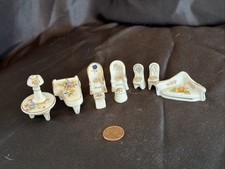 1940  s Japan Ceramic Porcelain Miniature Dollhouse Floral Furniture 10 PC