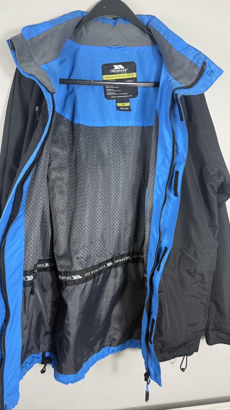 Trespass Waterproof Jacket Mens M Black Blue Hooded Outdoor Hiking Rain Coat image 10
