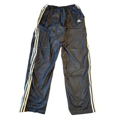 Vintage Adidas Tearaway Track Pants Mens XL Black Snap Sides 3-Stripes Y2K
