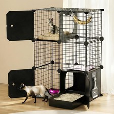 Cat Enclosure with Litter Box 3-Tier Metal Wire Cat Cage DIY Detachable Indoor
