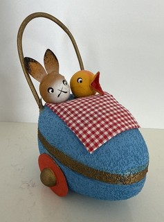 RARE Vintage Easter Bunny Rabbit Duck Chick Candy Container In Egg Car Germany