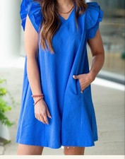 Umgee Blue Ruffle Dress, Knee Length, Size M - Perfect for Summer!