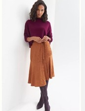 Anthropologie Maeve Tamra Jacquard Midi Skirt Faux Wrap Copper Brown 6 NWOT