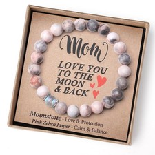 THEMEROL Valentines Day Gifts for Mom One Size, Pink Zebra Jasper, Moonstone
