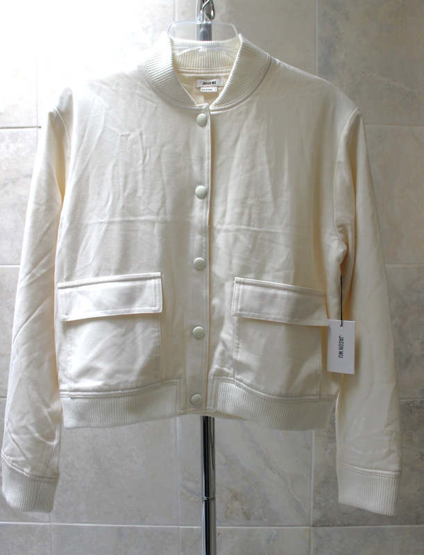 $320. Jason Wu sz L (Chest 44") Winter White Snap Flap Pockets Bomber Jacket Nwt