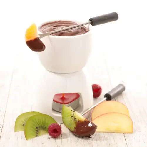 White Ceramic Chocolate Fondue Set Cheese Dessert Dip Dishes Forks Tealight Gift - Picture 12 of 24