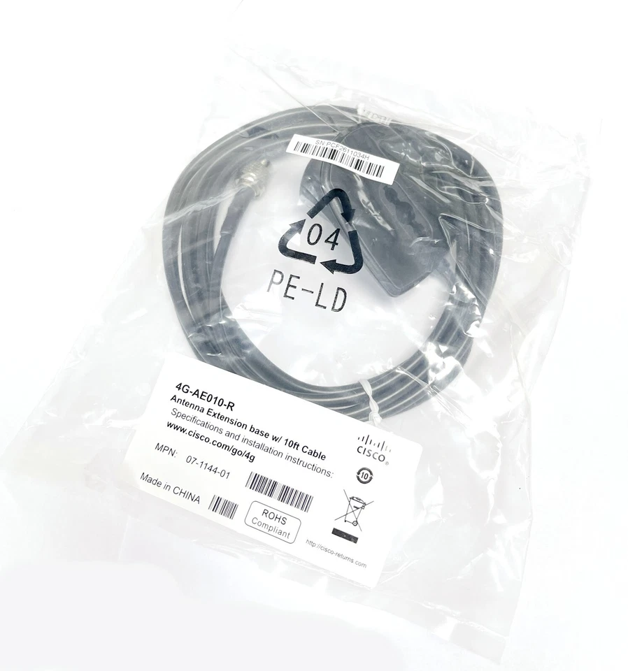 NEW Cisco 4G-AE010-R Extension Base 10' Cable w/ 4G-LTE-ANTM-D Dipole Antenna - Image 2 of 4