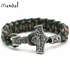 MENDEL 8 Inch Mens Nordic Norse Viking Thors Mjolnir Hammer Cuff Bracelet Men