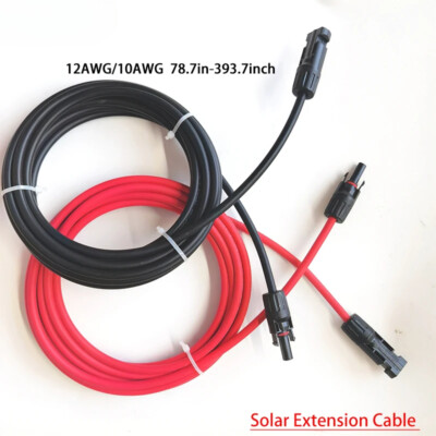 Solar Panel Cable Wire Extension PV DC Rated 4mm² 6mm² 12AWG 10AWG with Plugs