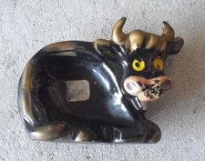 Vintage 1960s Japan Ceramic Cow Shaped Figural Ashtray 3" Tall