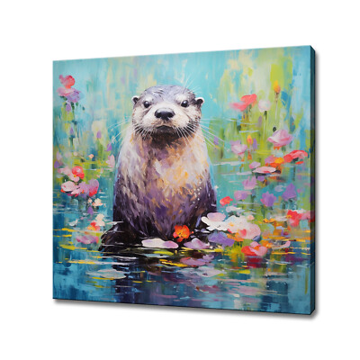 Niedlicher Otter bunt Leinwandbild Wandbild Tierbild Geschenk