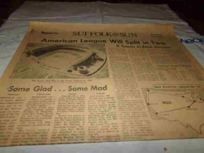 Vintage Suffolk Sun Baseball American League will Split in Two + Football 1969