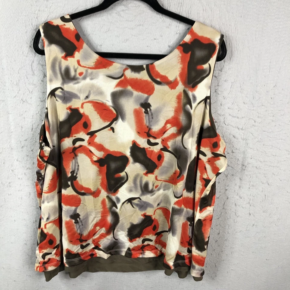 Camiseta sin mangas Citiknits para mujer 2X talla grande marrón naranja reversible ajustada líquida Foto 4 de 4