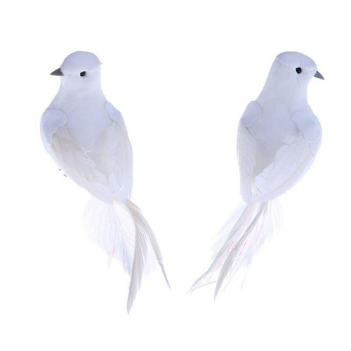 2Pcs Artificial Peace Doves Long Tail White Doves Simulation Figurine Home Decor - Picture 3 of 9