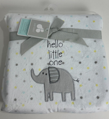 RARE HTF NWT Just Born Hello Little One Elephant White Polka Dot Baby Blanket