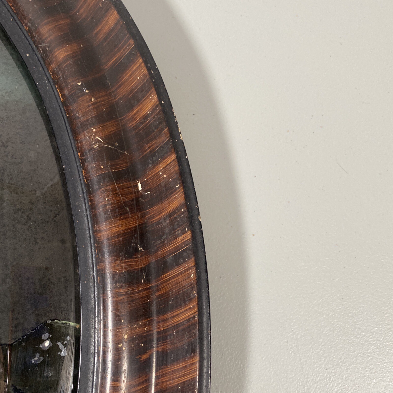 Antique Tiger Wood Oval Frame Convex Bubble Glass Picture Castle