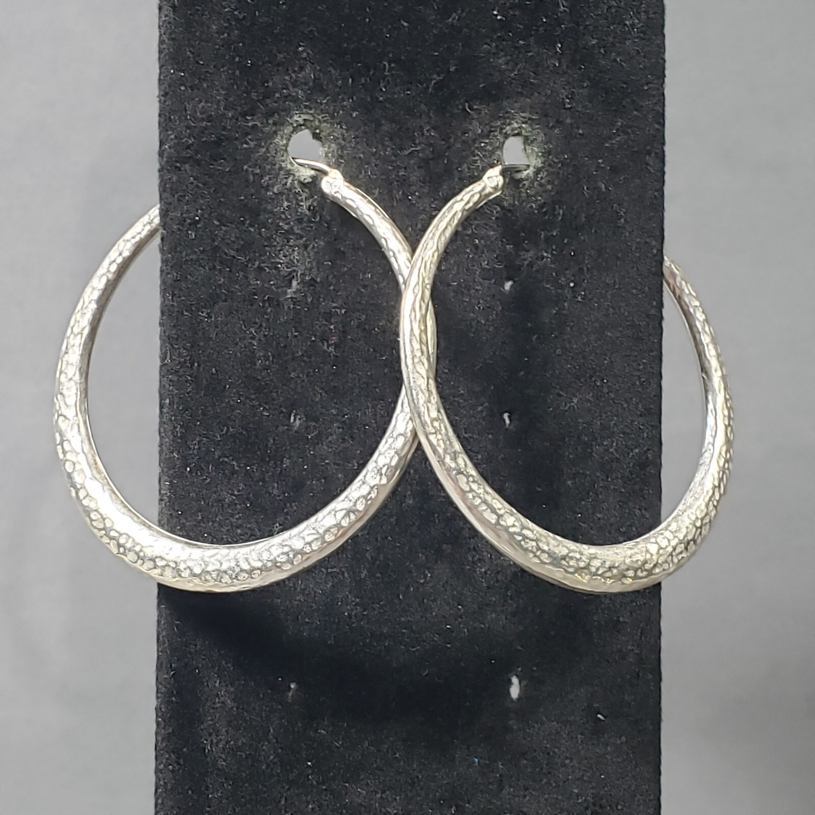 Hoop Earrings Silver Tone Brutalist Mid Century Modernist Boho Pierce 1.75