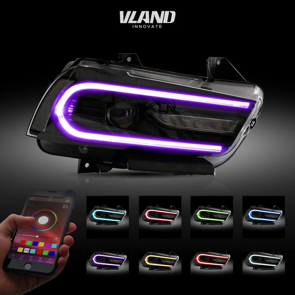 RGB Vland Headlights For Dodge Charger 2011-2014 W/Wiping Turn Indicator LH&RH - Image 3 of 4