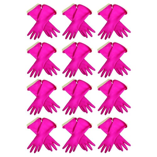 Casabella Waterblock Gloves Rubber Latex With Turnback Cuff Pink Medium