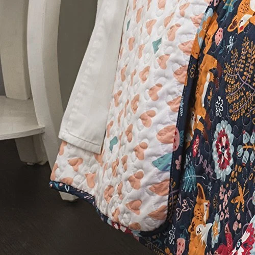  Juego de edredón reversible Pixie Fox, juego de 3 piezas y naranja - juegos de cama doble azul marino Foto 4 de 4