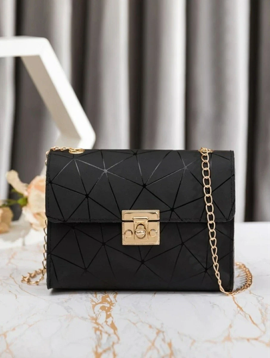 Women s Black Geometric Pattern Fashion Crossbody Flap Clutch Bag