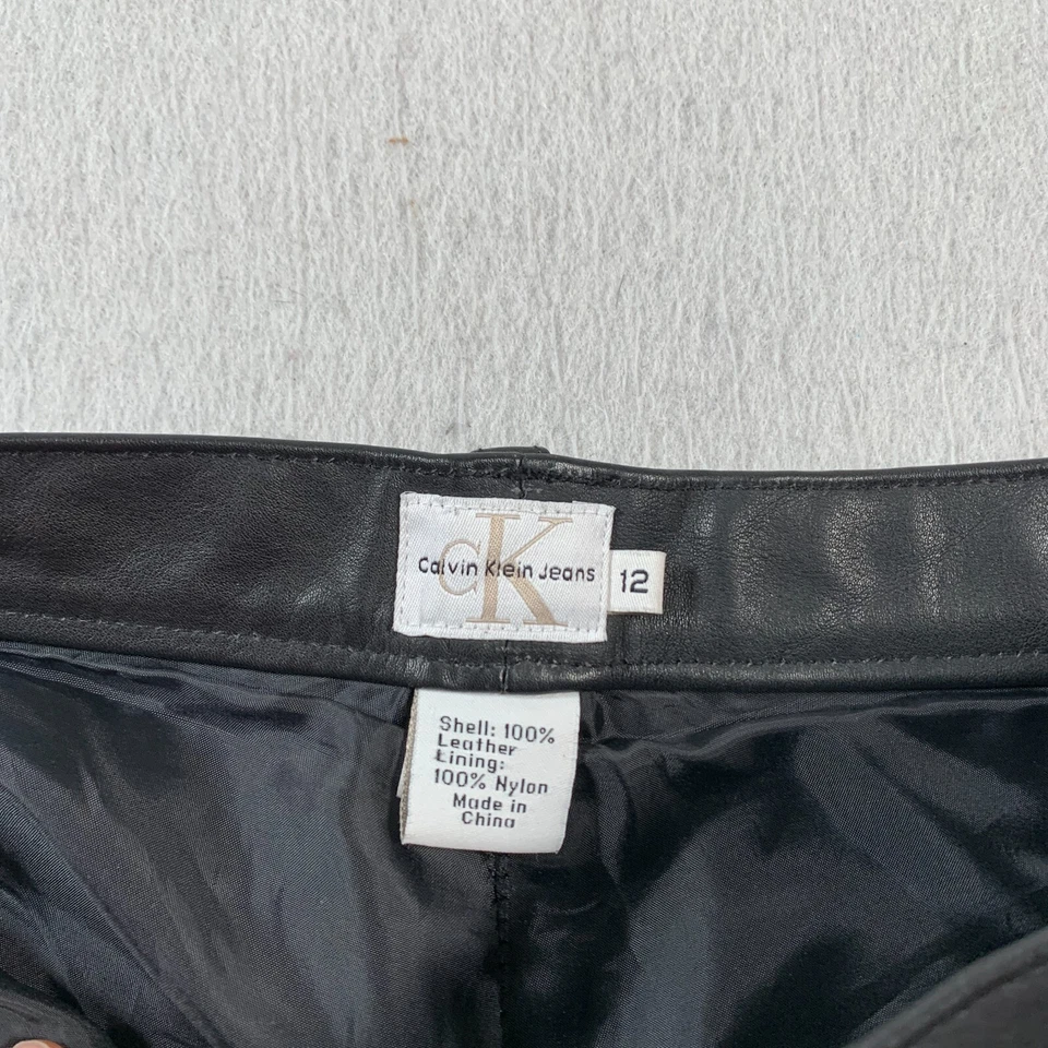 Calvin Klein Leather Pants Womens 12 Black Vintage Pocket Heavy - Image 4 of 4