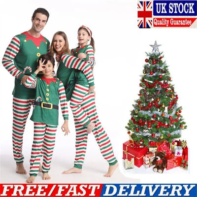 UNBRAND UK Christmas ELF Pyjamas Family Matching Xmas Kids Sleepwear Ladies Mens PJs Set