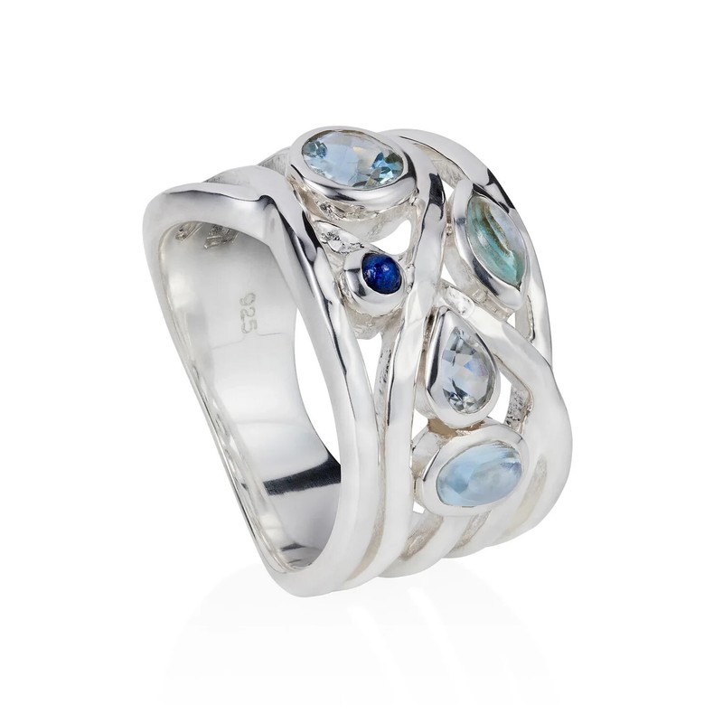 NEW NIB Neola Sterling Silver Blue Topaz Aquamarine Ring Gemstone Statement